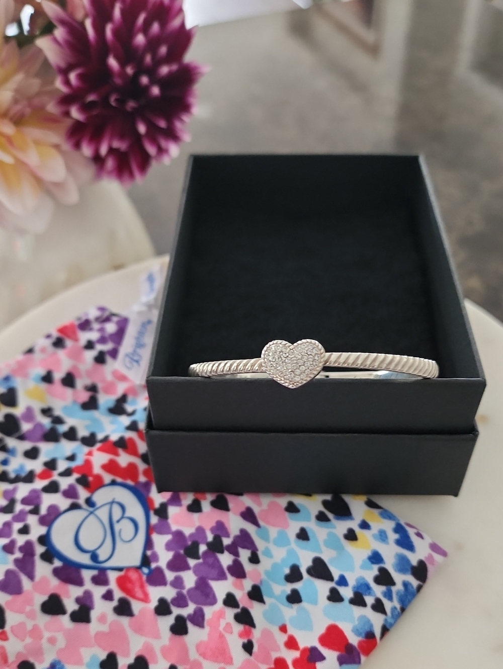 Brighton Silver Heart Pavé Cable Bangle Bracelet